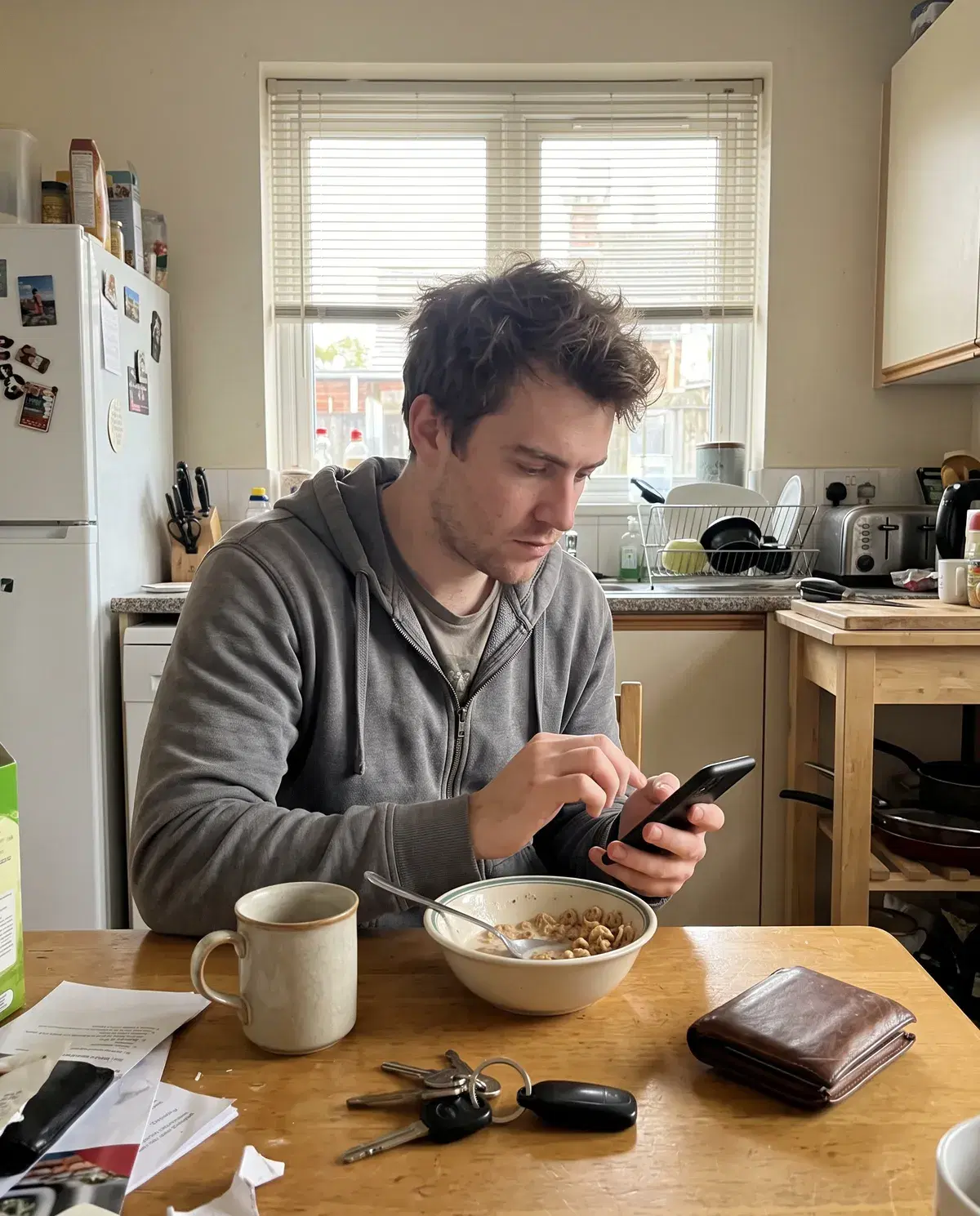An applicant reading the consent screen on his phone before his interview