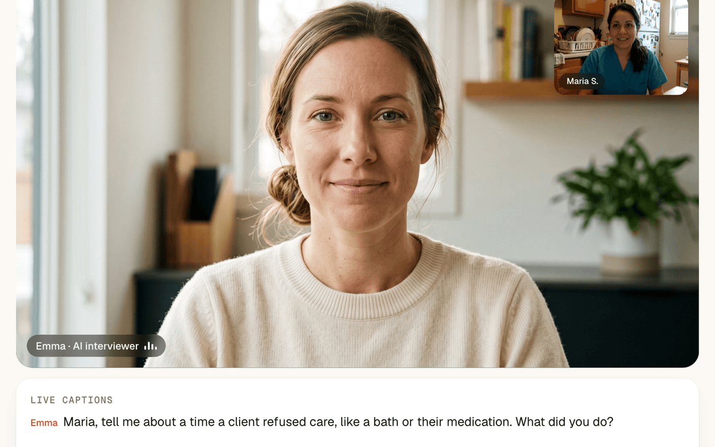 The interview room with live captions